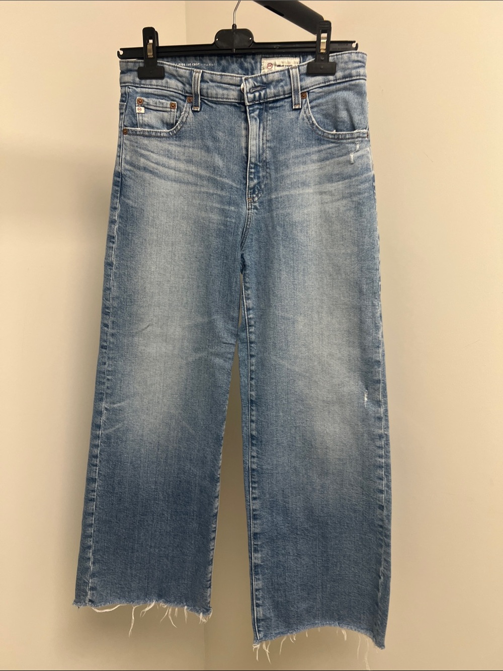 Ag Adriano Goldschmied Light Blue Wide-Leg Distressed Jeans